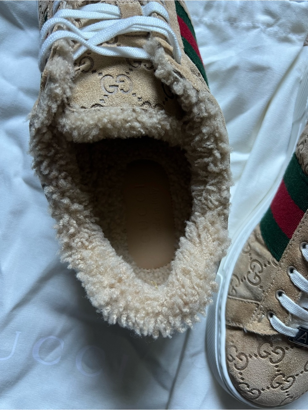 Gucci Tan GG Supreme Sneakers with Green-Red Web Stripe - Picture 14 of 16
